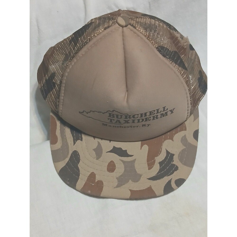 Vintage Burchell Taxidermy Manchester KY Trucker Hat Camo Duck Camo 80s 90s Snap